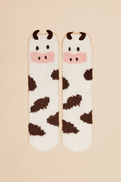 Womensecret Fluffy cow socks white