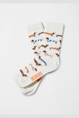 Besocks Calcetines midi perritos algod&oacute;n org&aacute;nico marfil
