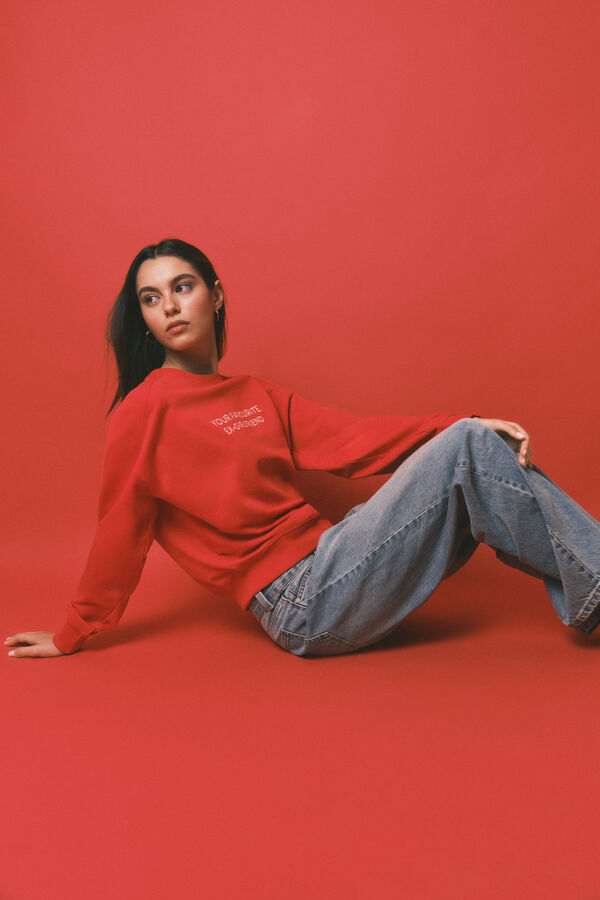 HI&BYE Red cotton terry short plain sweatshirt red