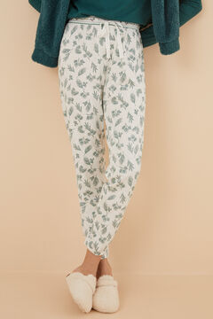 Womensecret 100% cotton leafy pyjama bottoms white
