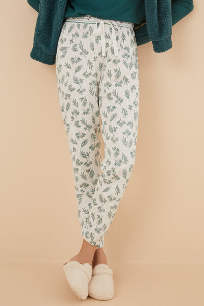 Womensecret Pantalón pijama 100% algodón hojas blanco