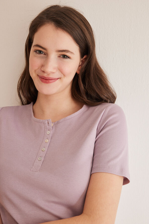 Womensecret T-shirt decote tipo padeiro manga curta 100% algodão rosa