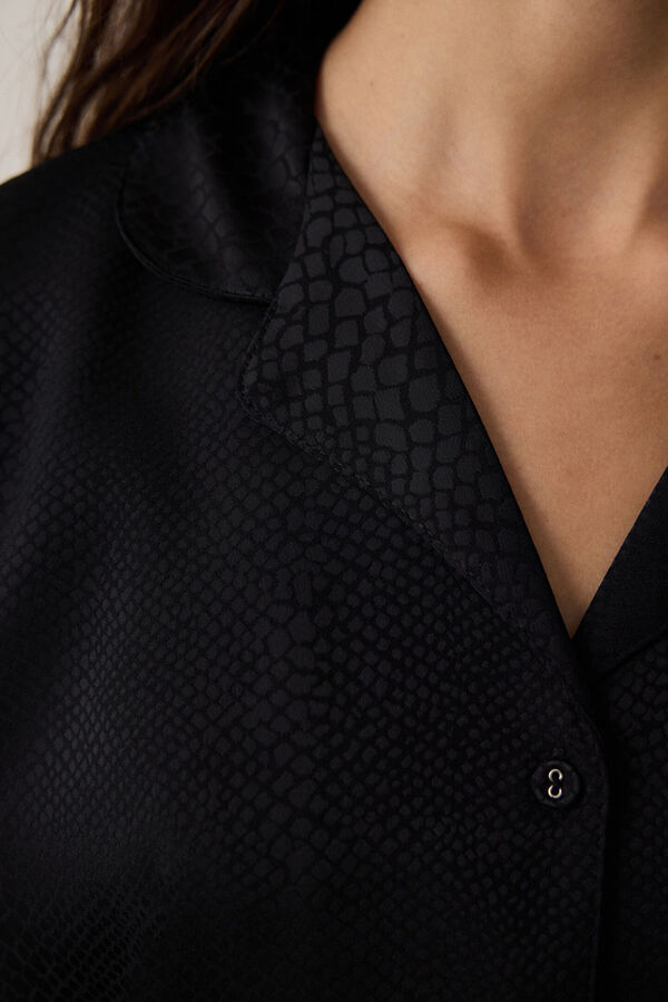 Penti Fleur Satin Ls Shirt Pant Set black