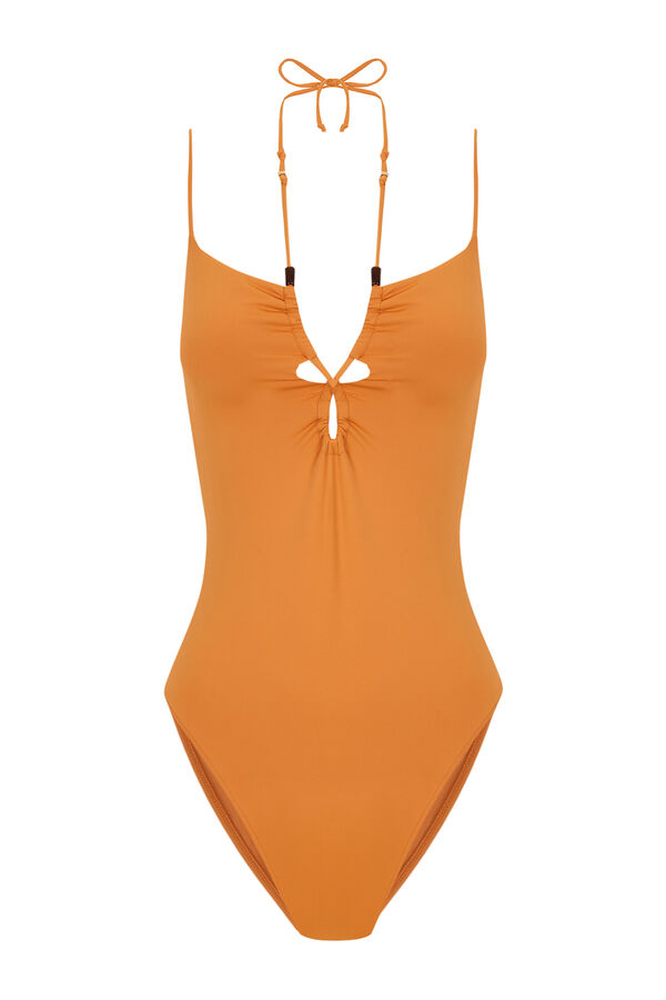 Womensecret Badeanzug Ausschnitt Bänder Orange Rot