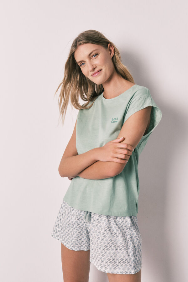 Women'secret Green printed cotton short pyjamas green