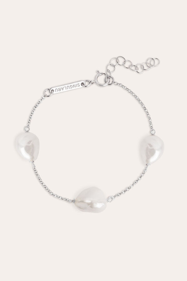 Singularu Pulsera Bean Pearls Plata gris