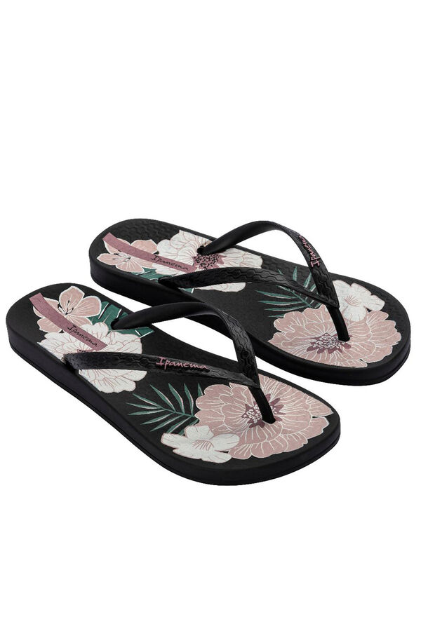 Ipanema Chinelos anat com flores pretas preto