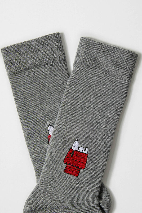 Besocks Calcetines altos SNOOPY algod&oacute;n org&aacute;nico gris estampado