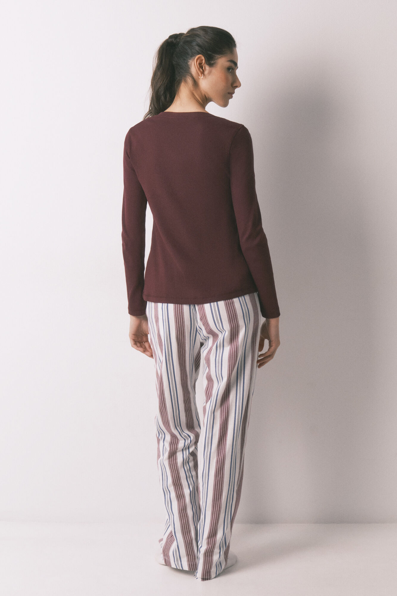 Women'secret Burgundy 100% cotton striped long trousers