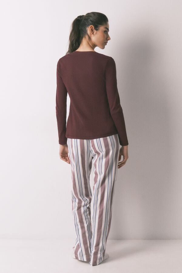 Women'secret Burgundy 100% cotton striped long trousers brown