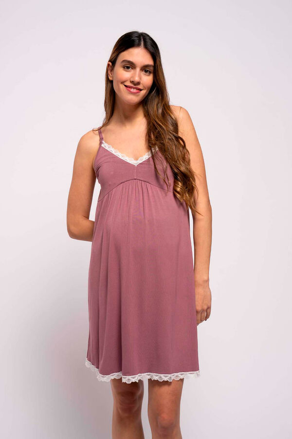 Nursing nightgown with contrast lace