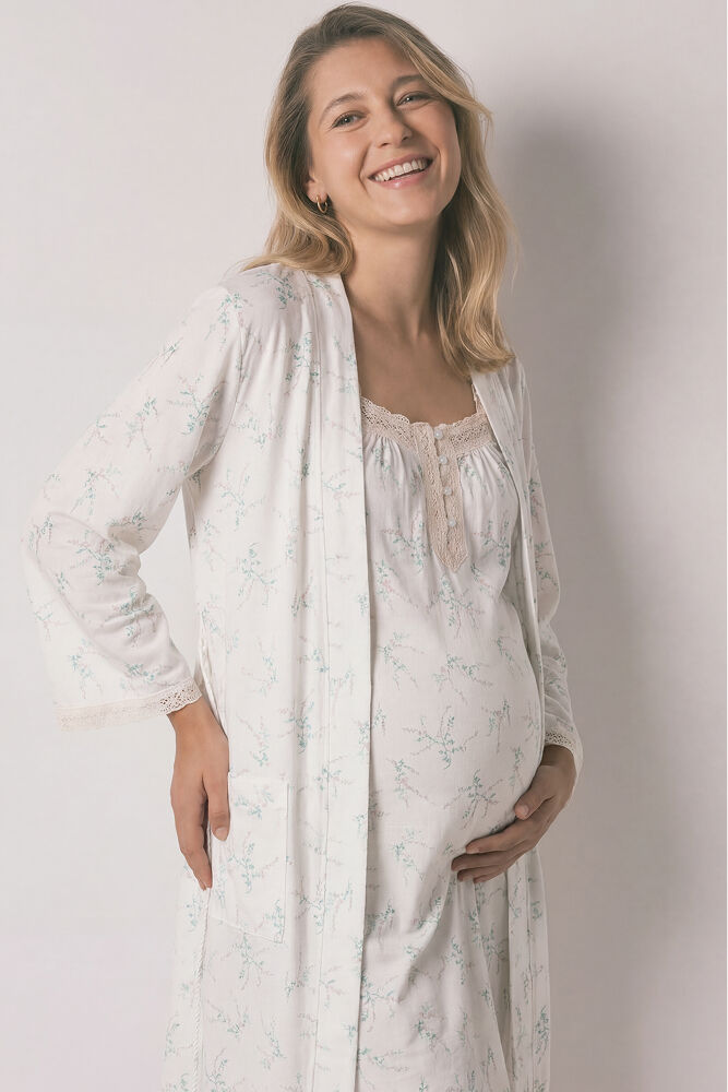 Women'secret Floral print cotton long maternity robe