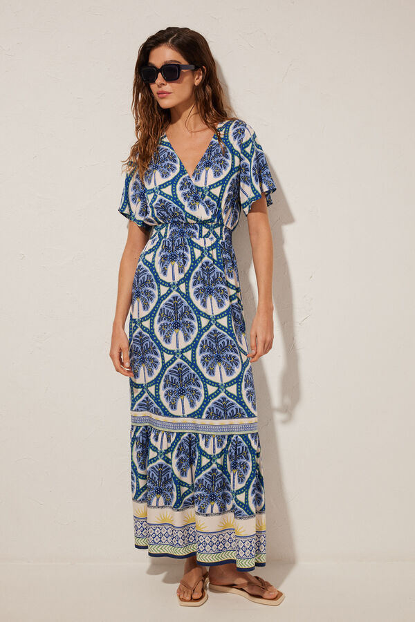 Womensecret Maxi robe imprimé tropical bleu