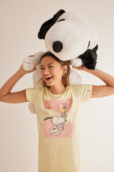 Womensecret Camisão midi algodão amarelo Snoopy verde