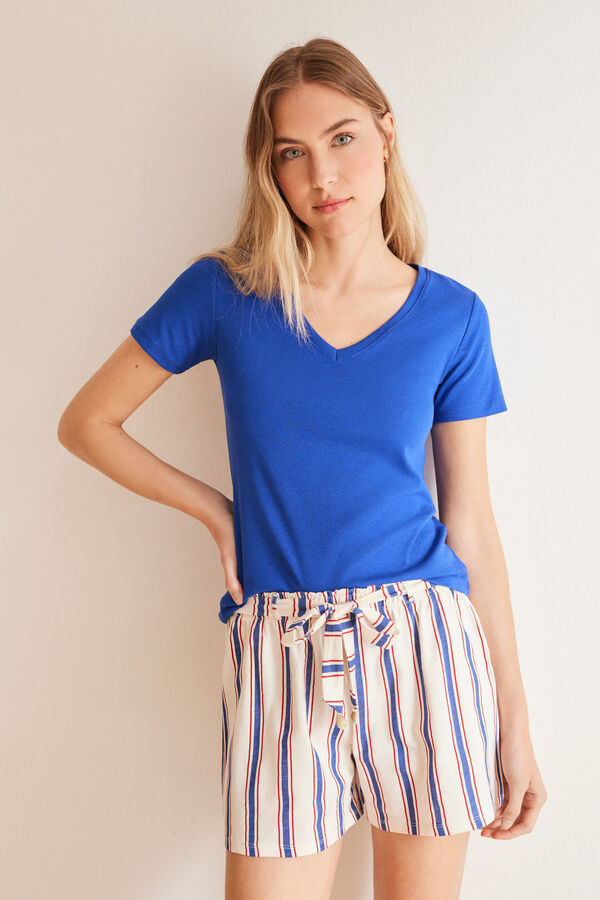 Womensecret Shorts 100 % Baumwolle Allover Streifen Blau