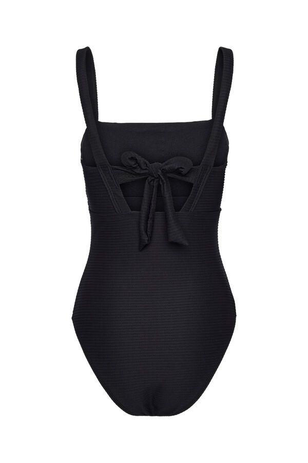 Womensecret One-piece swimsuit with a straight neckline and tie detail at the back. gris