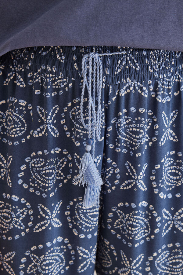 Womensecret Long flowing Paisley print pyjama bottoms in 100% cotton blue