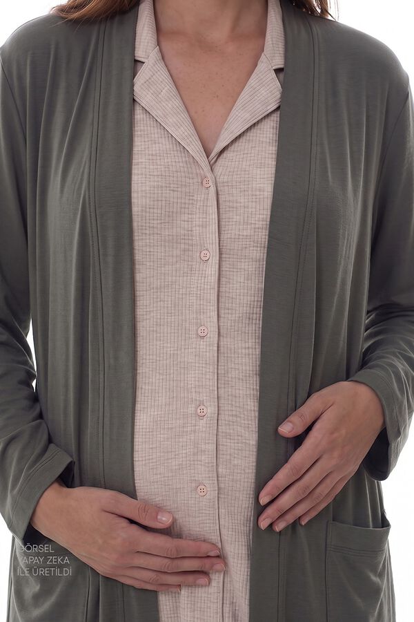 Penti Camisa de dormir de manga comprida maternity caqui