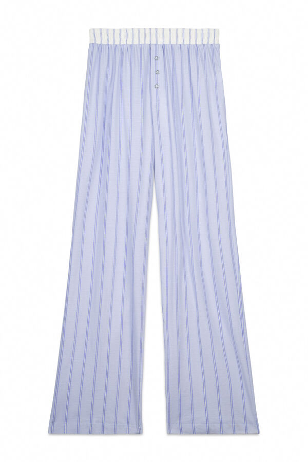 Women'secret Blue striped 100% cotton long trousers blue