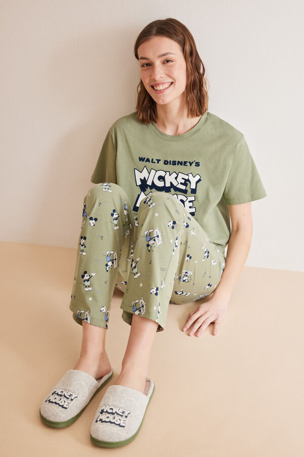 Womensecret Pyjama 100 % Baumwolle Grün Mickey Grün