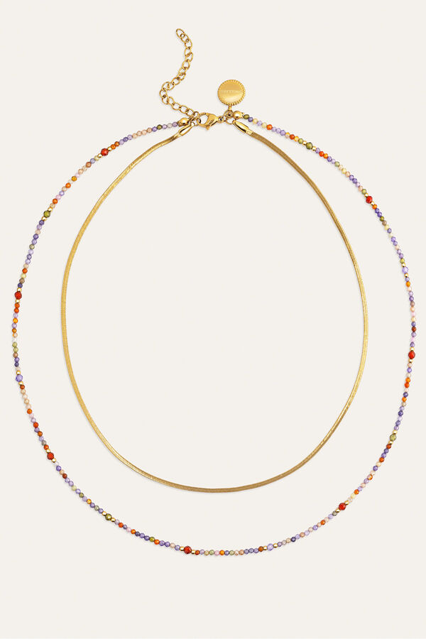 Singularu Collar Doble Crystals Lisse Acero Ba&ntilde;o Oro amarillo