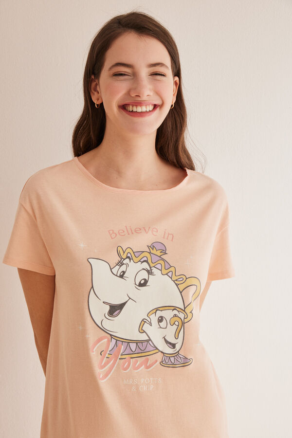 Womensecret Camisa de dormir 100% algodão Disney Mrs. Potts & Chip rosa