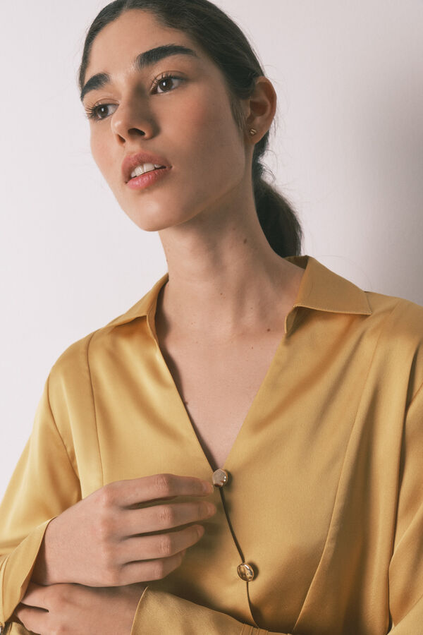 Women'secret Long mustard satin classic pyjamas printed