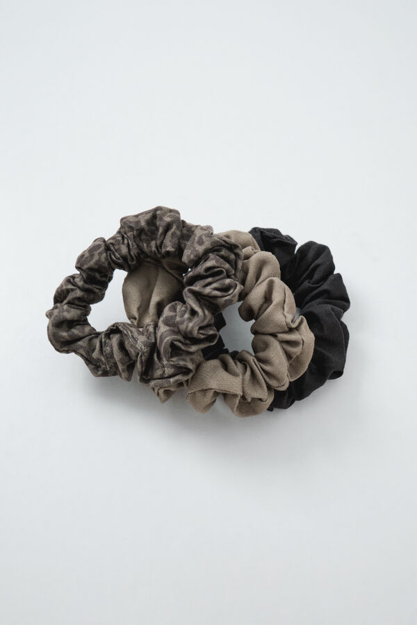 Women'secret Khaki, animal print and black 3-pack hair ties printed