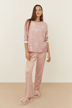 Womensecret Long pink floral velvet pyjamas pink