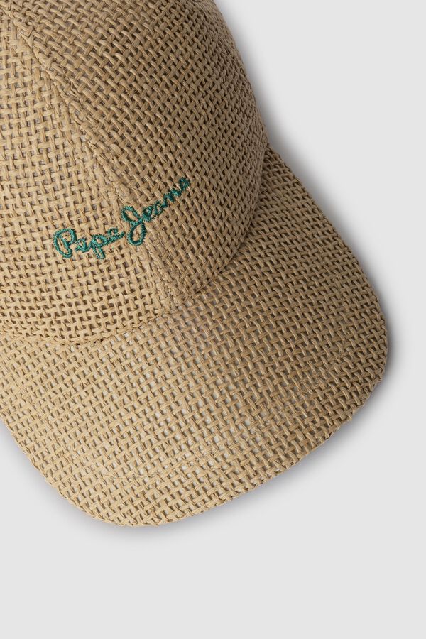 Pepe Jeans Słomkowa czapka z daszkiem z logo z przodu beżowy