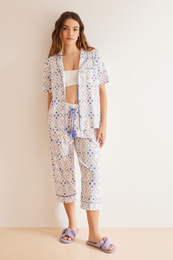 Womensecret Pyjama chemise 100 % coton losanges blanc