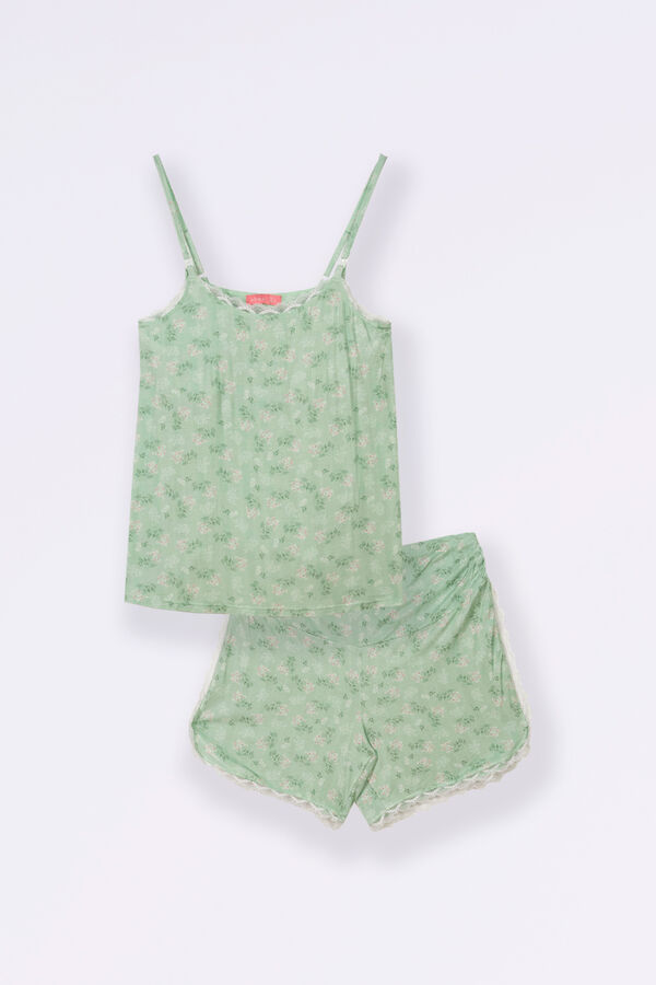 Womensecret Bouquet print nursing vest pyjama set green