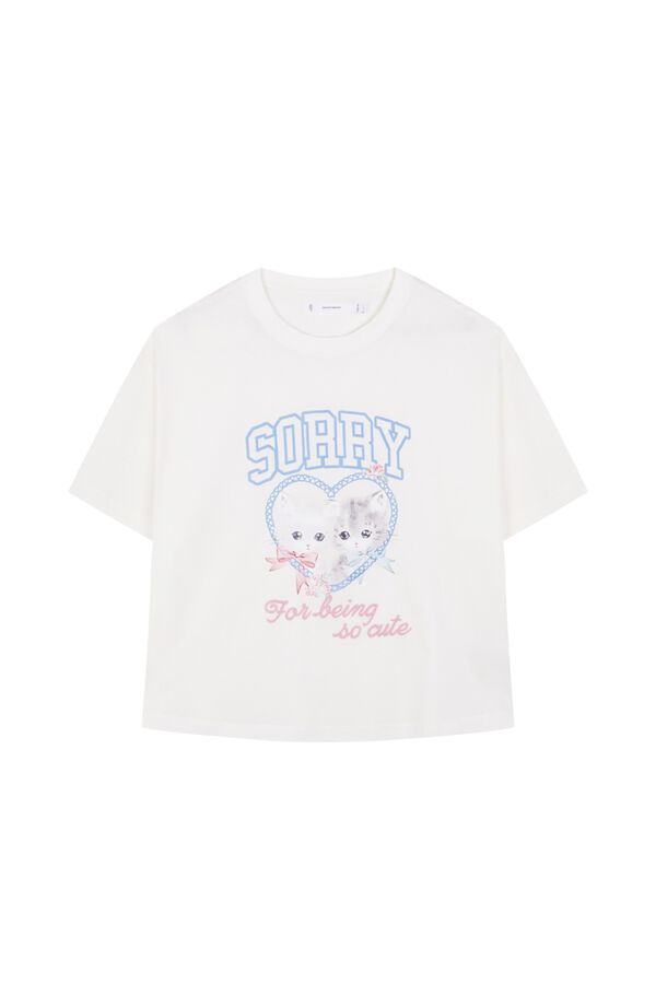 Women'secret White cotton graphic T-shirt beige