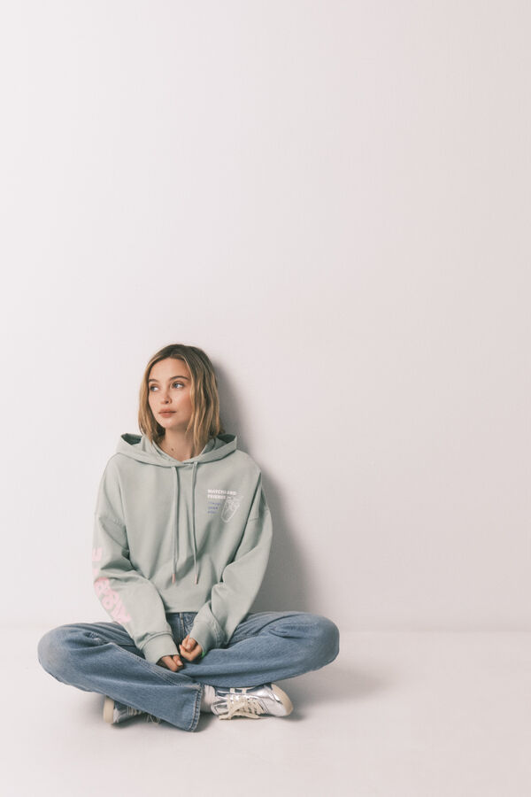 HI&BYE Green cotton fleece hooded sweatshirt green