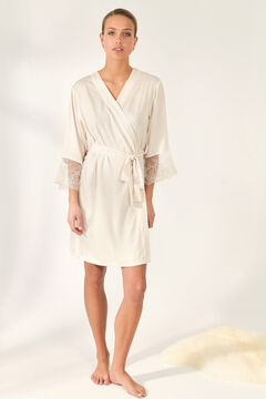 Womensecret Robe elegante quimono cetim e renda beige