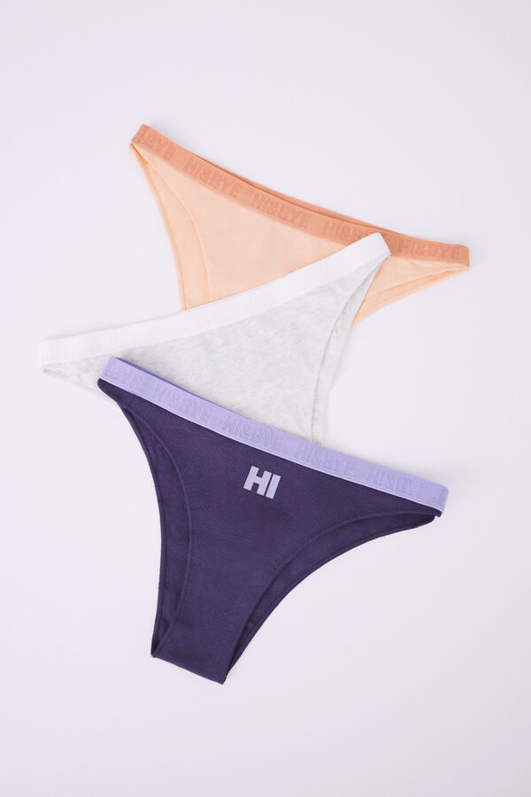 Womensecret Lot 3 tangas coton gris, violet et orange 