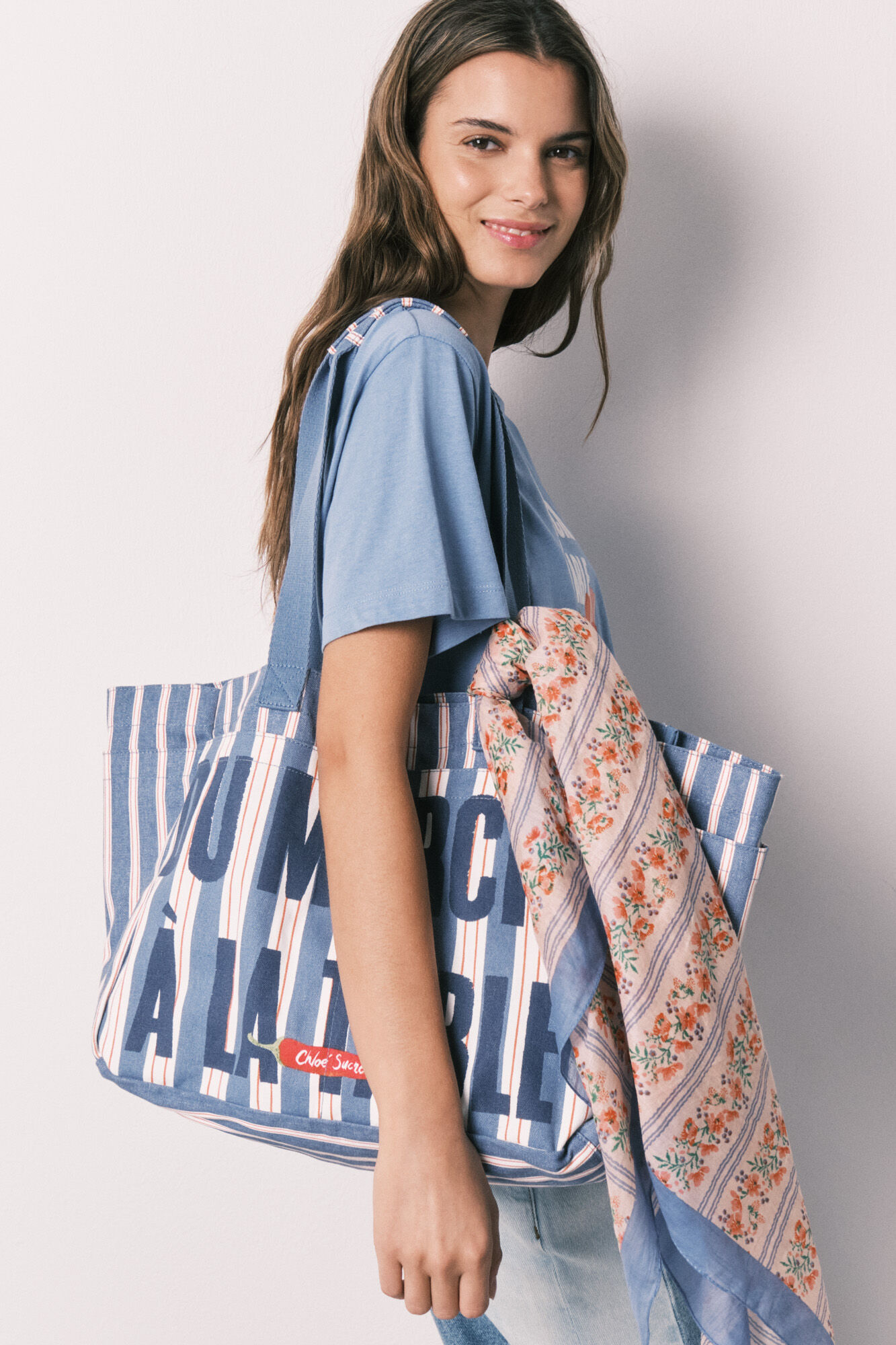 Women'secret Striped cotton shopper bag