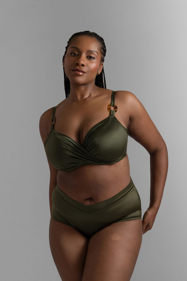 Dorina Top bikini cruzado drapeado sat&eacute;n verde