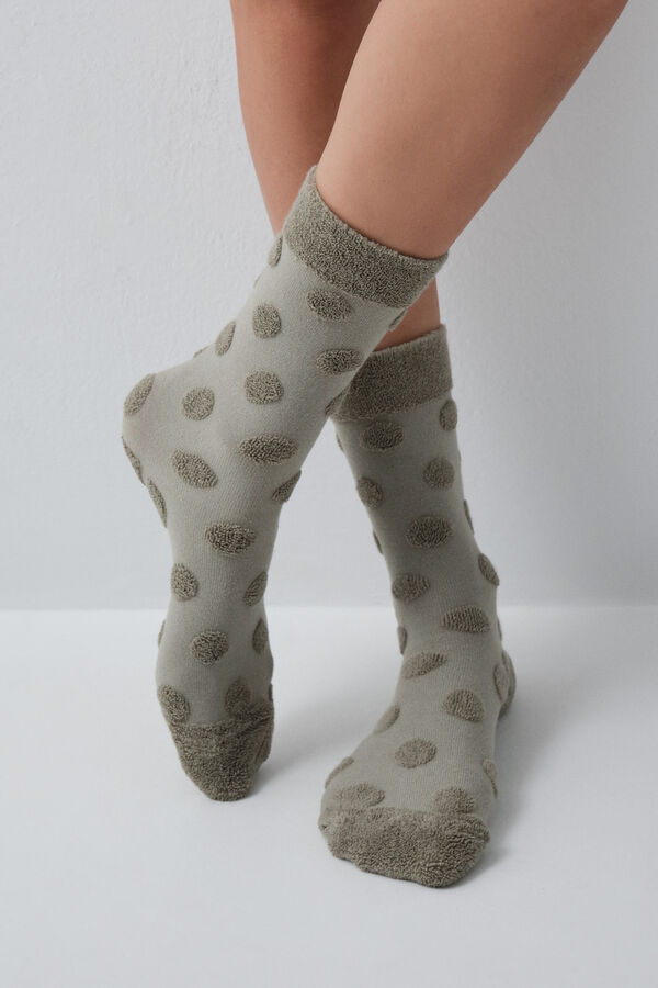 Women'secret Green polka-dots textured long socks green