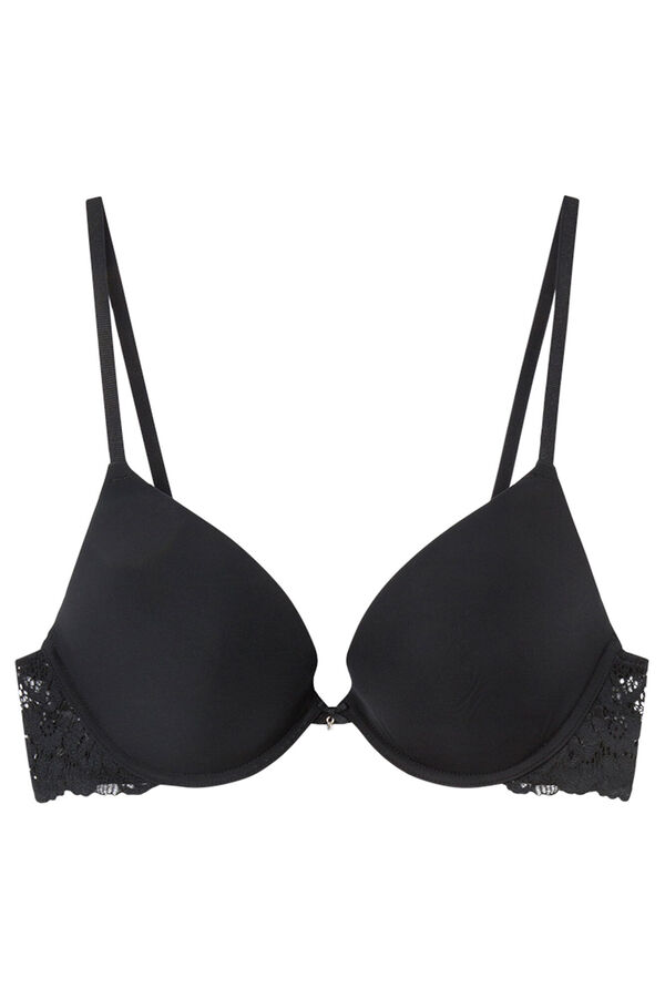GORGEOUS Black tulle microfibre and lace push-up bra