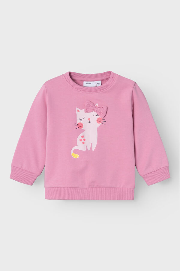 Womensecret Baby girl's sweatshirt with funny kitten rózsaszín