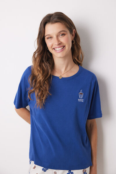 Womensecret 100% cotton blue sleeve t-shirt blue