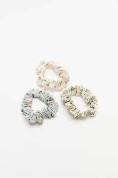 Womensecret Pack of 3 small white floral scrunchies beige