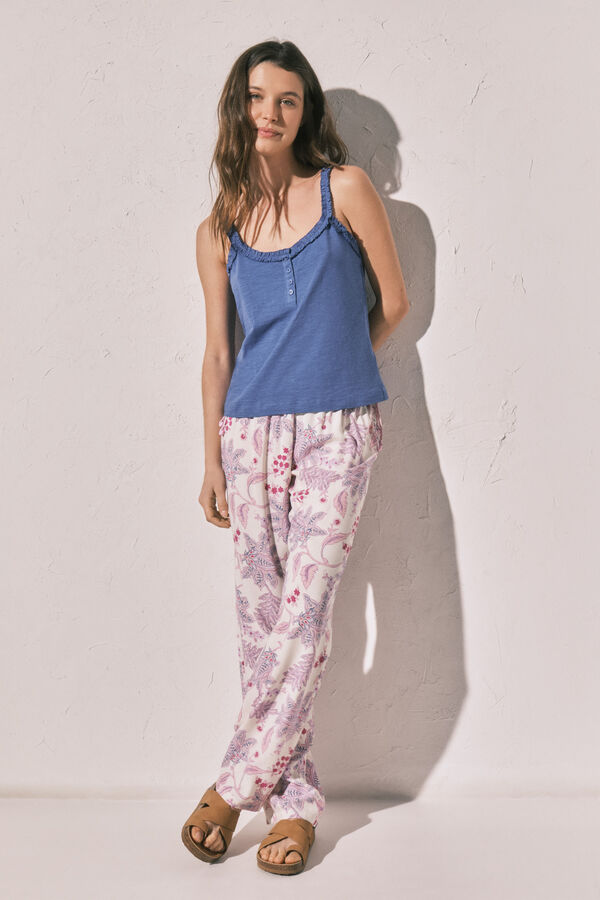 Women'secret T-shirt &agrave; bretelles &agrave; volants en coton bleu bleu