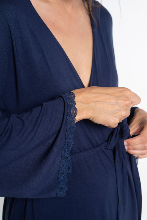 Ohma! Bata Premamá Con Encaje A Tono azul