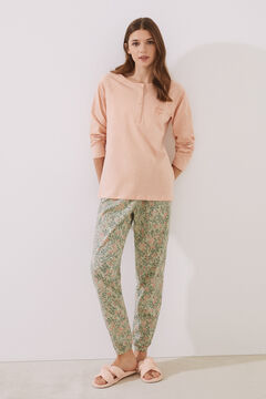 Womensecret Pijama largo 100% algodón estampado verde/rosa rosa