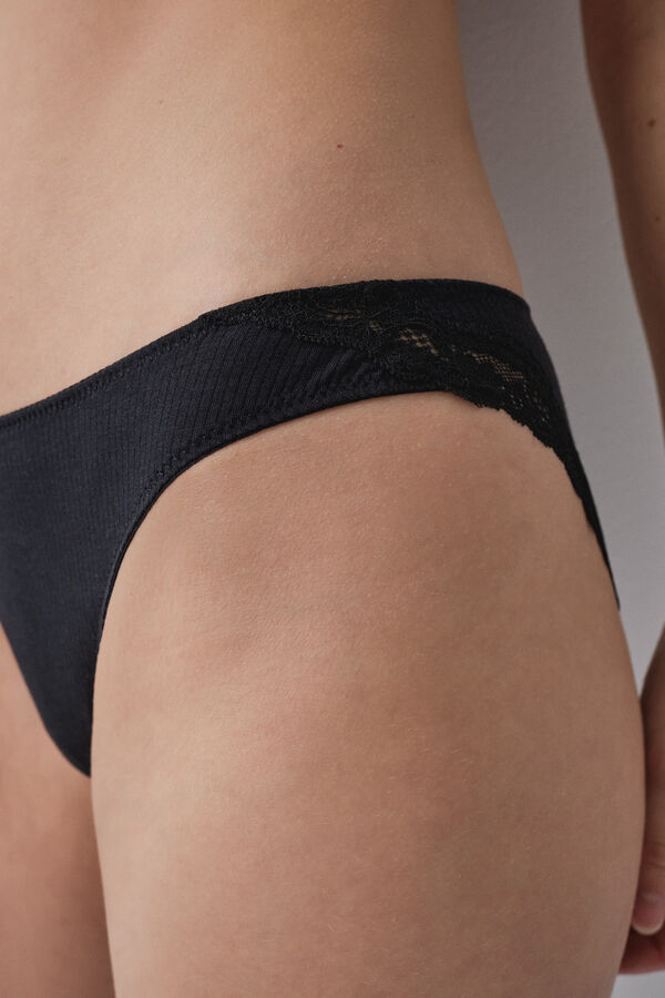 Women'secret Black ribbed cotton classic panty black