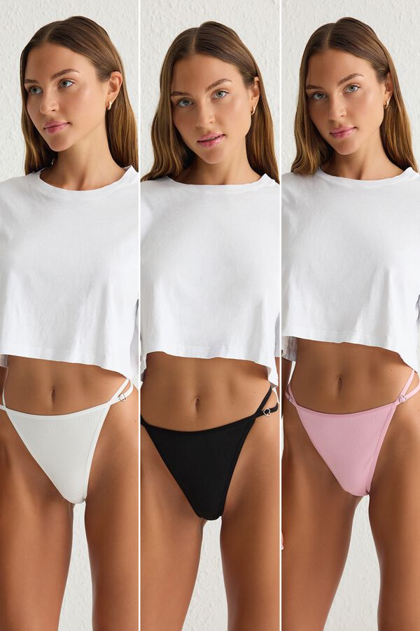 Trendyol Pack of 3 ribbed thongs with heart detail printed