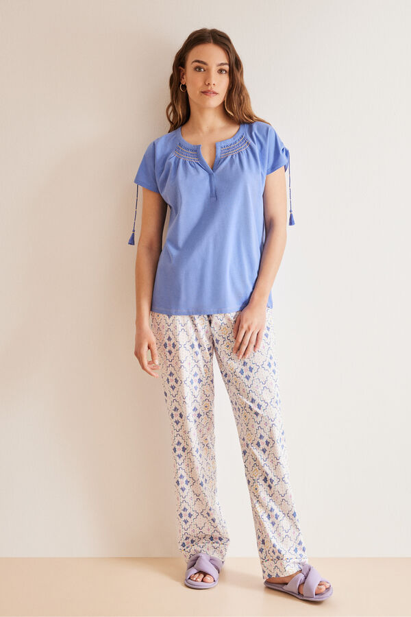 Womensecret Allover-Rhombus-Pyjama aus 100 % Baumwolle Blau