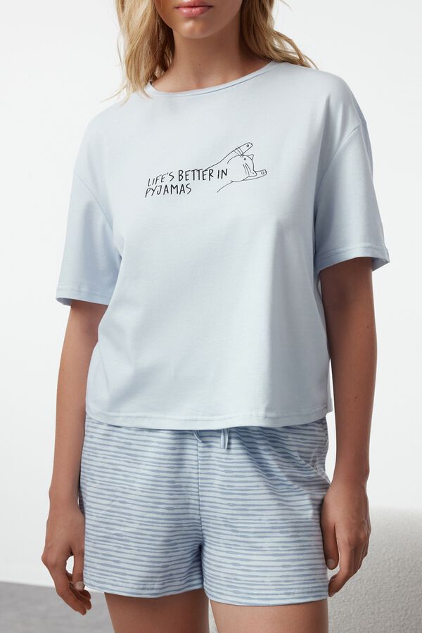 Trendyol Pijama de punto a rayas azul